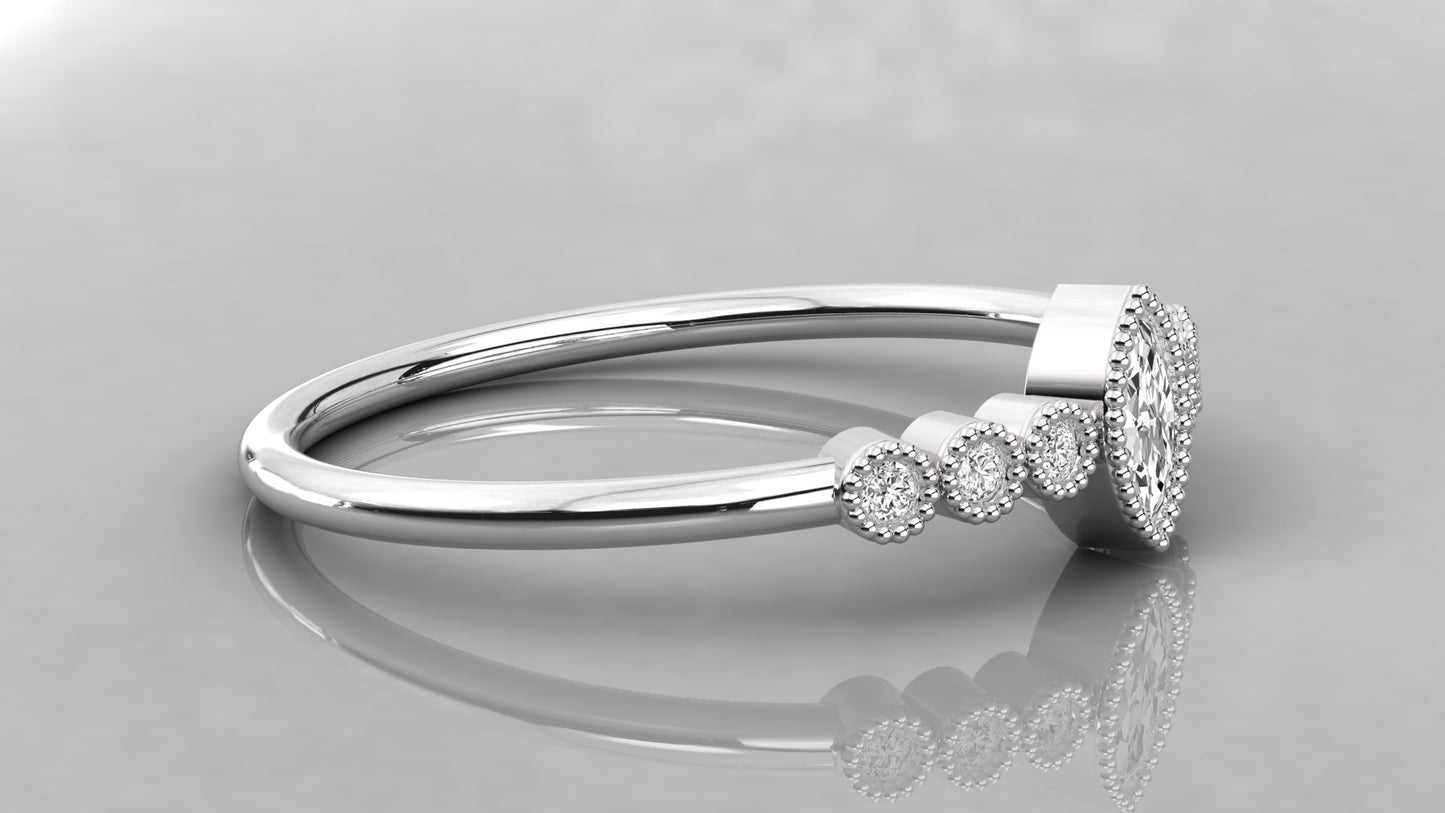 Beaded Marquise Accented Diamond Ring