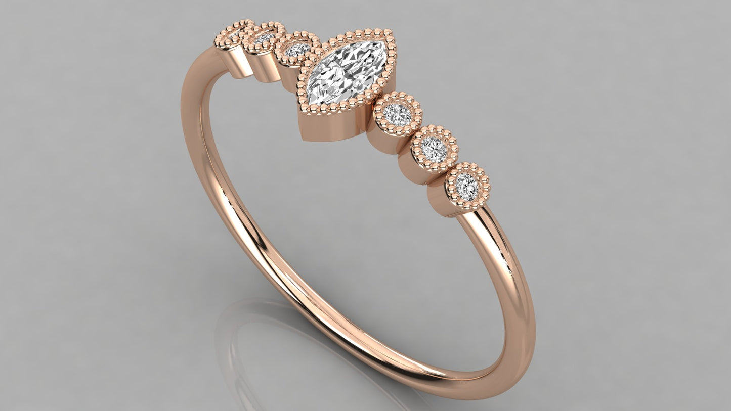 Beaded Marquise Accented Diamond Ring