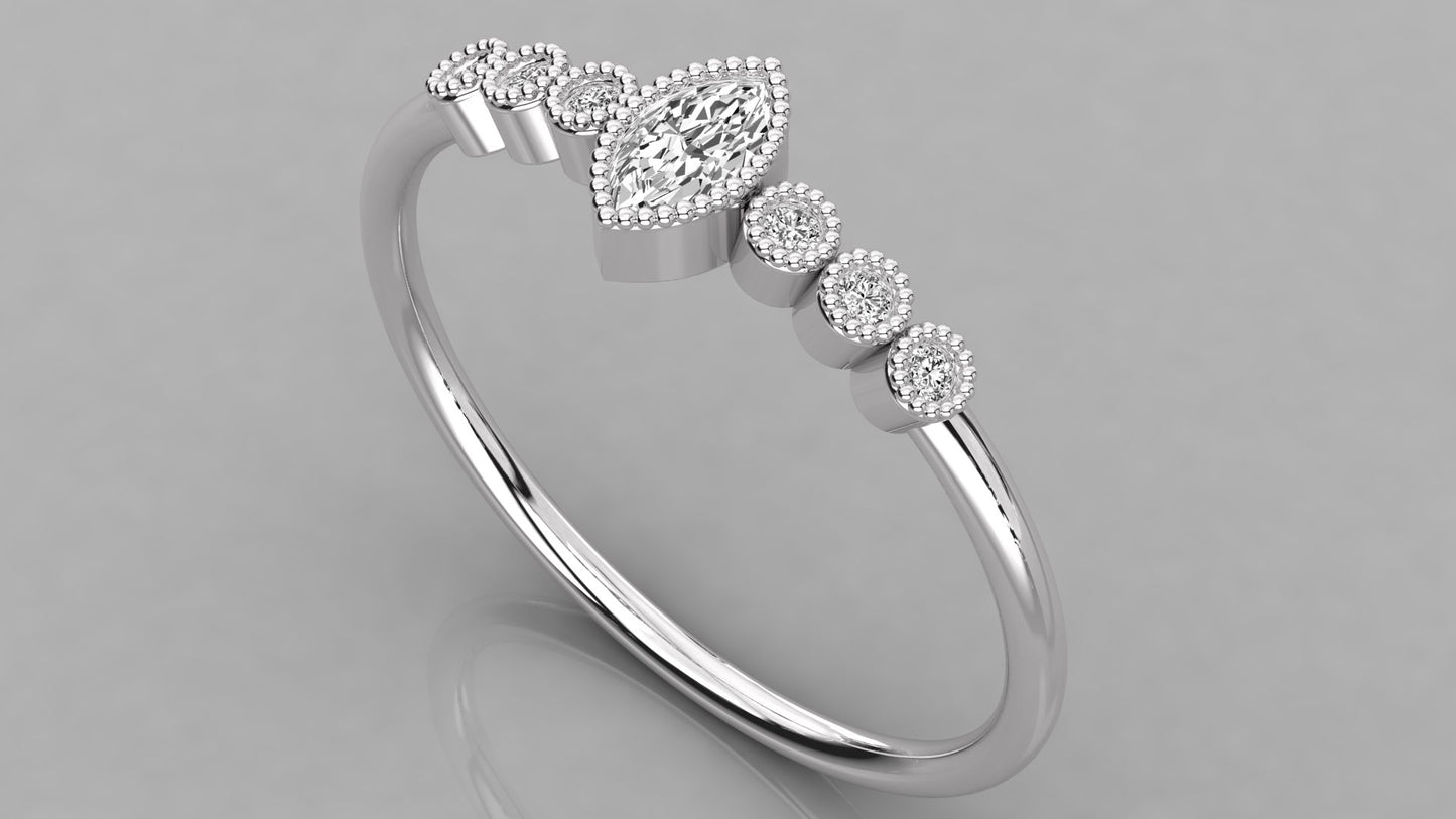 Beaded Marquise Accented Diamond Ring