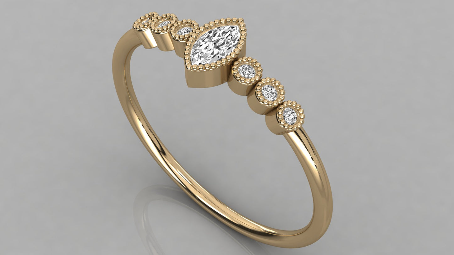 Beaded Marquise Accented Diamond Ring