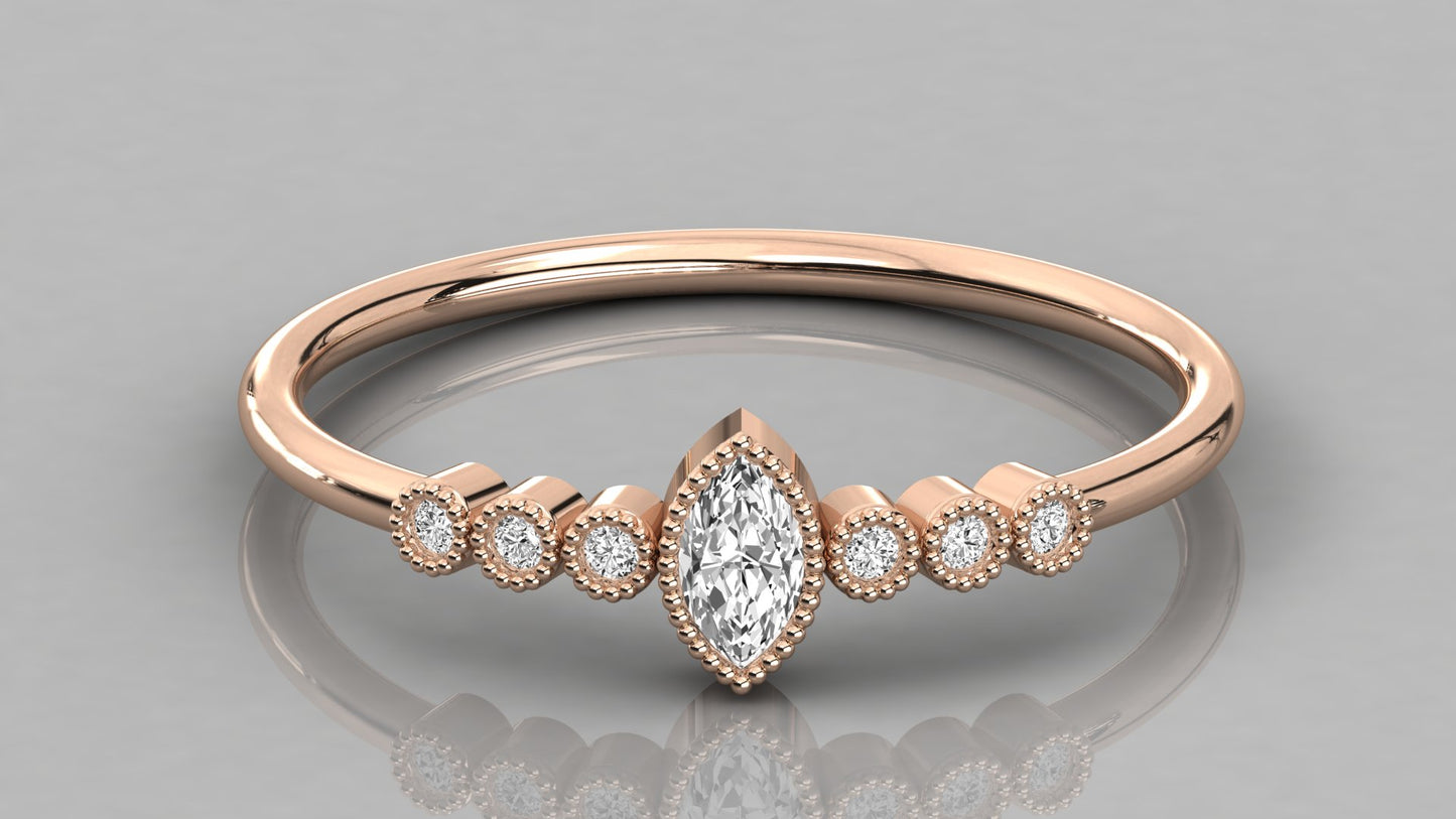 Beaded Marquise Accented Diamond Ring