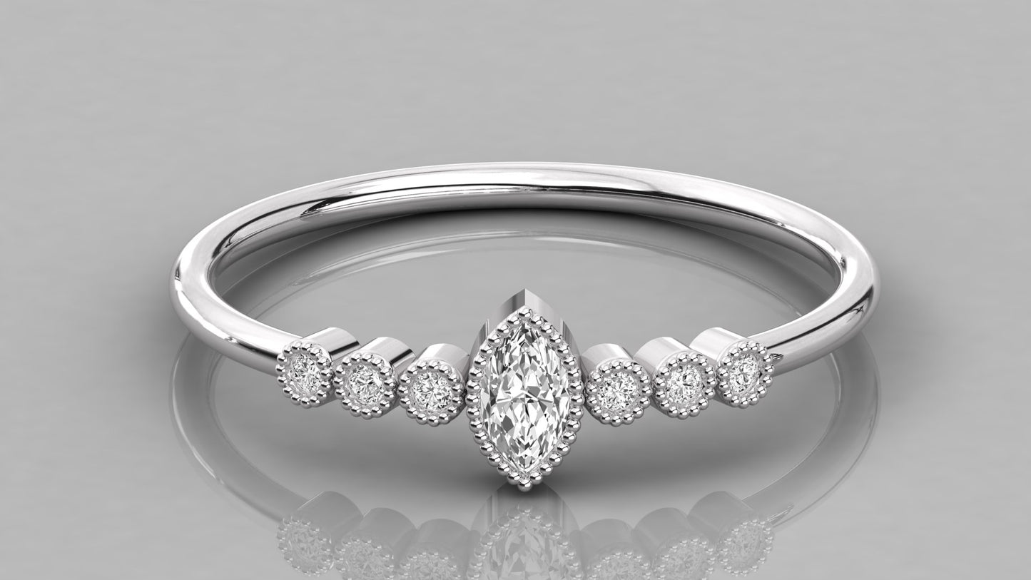 Beaded Marquise Accented Diamond Ring