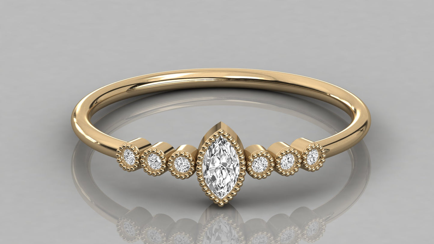 Beaded Marquise Accented Diamond Ring