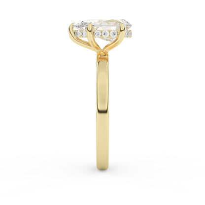 1.5ct pear shape diamond wedding engagement ring yellow gold hidden halo lab diamond