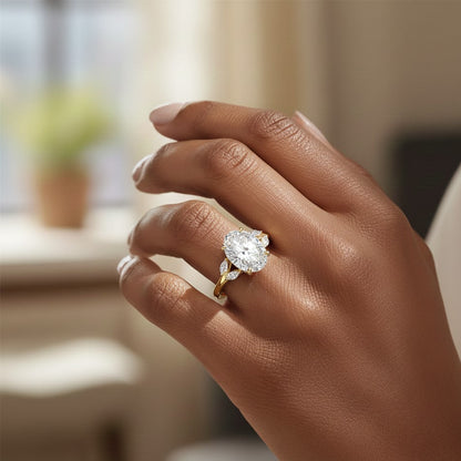 Oval 2ct wedding engagement ring yellow gold marquise accent diamond