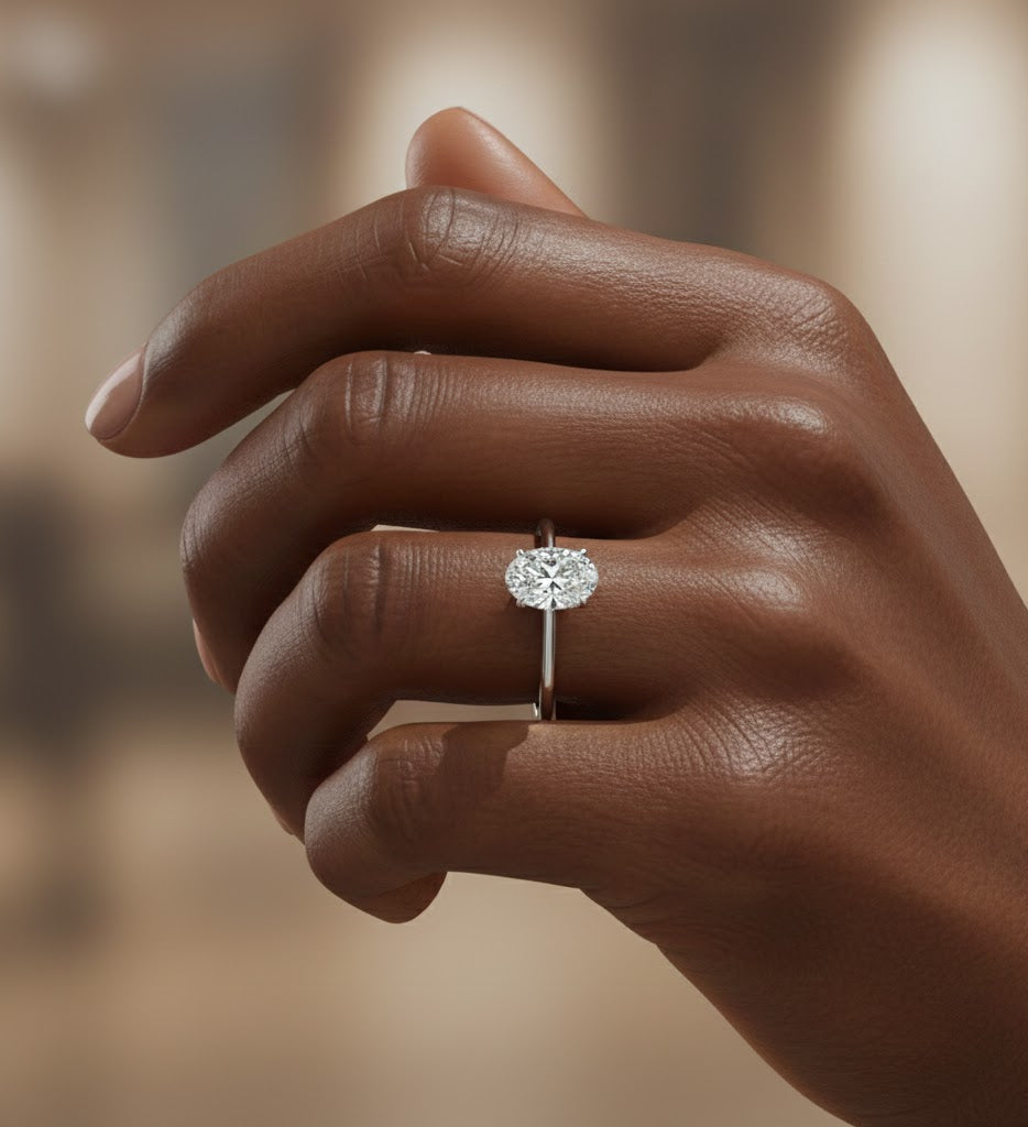 Oval diamond solitaire white gold engagement ring