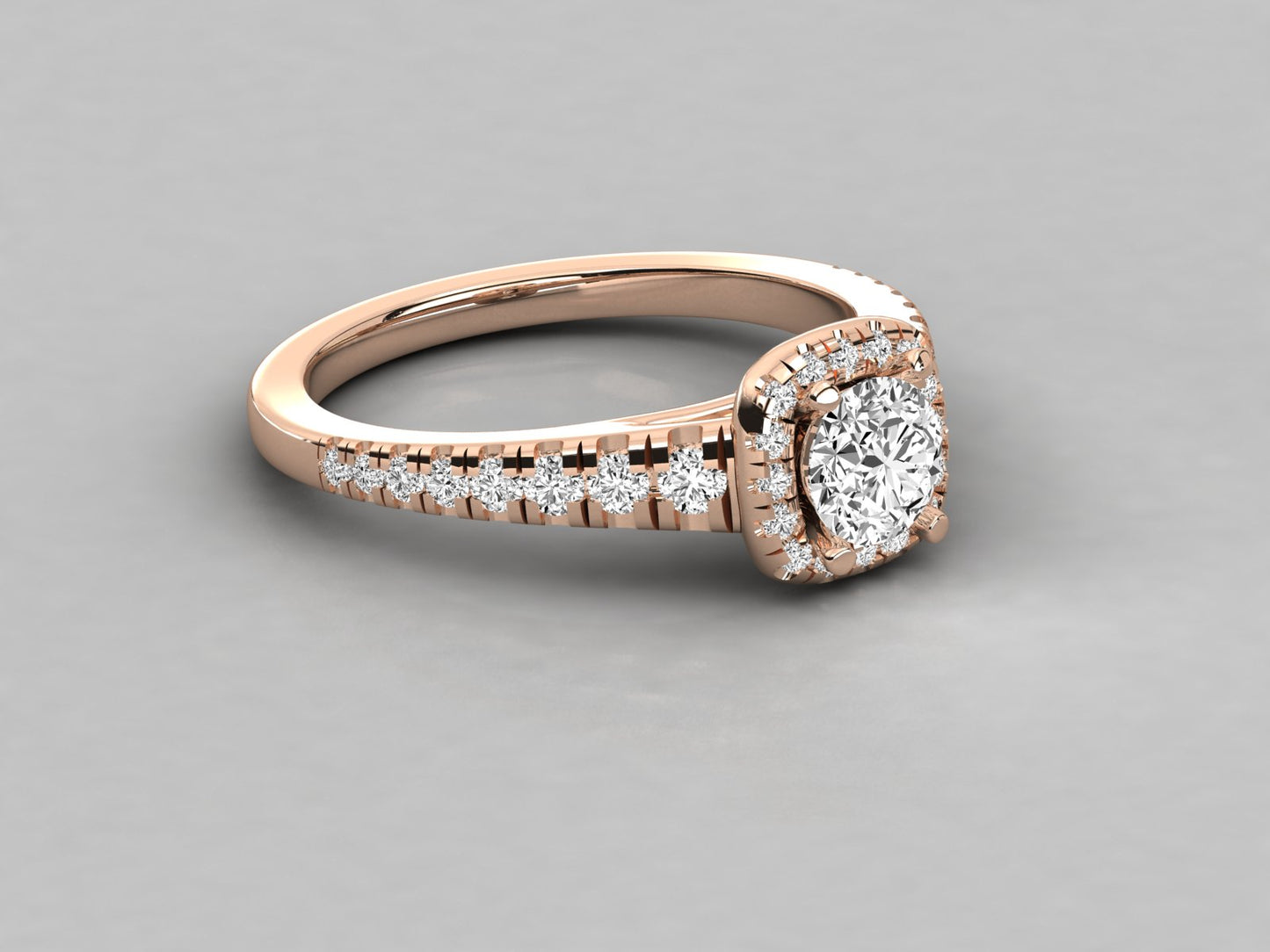 Round Halo Taper Accented Engagement Diamond Ring
