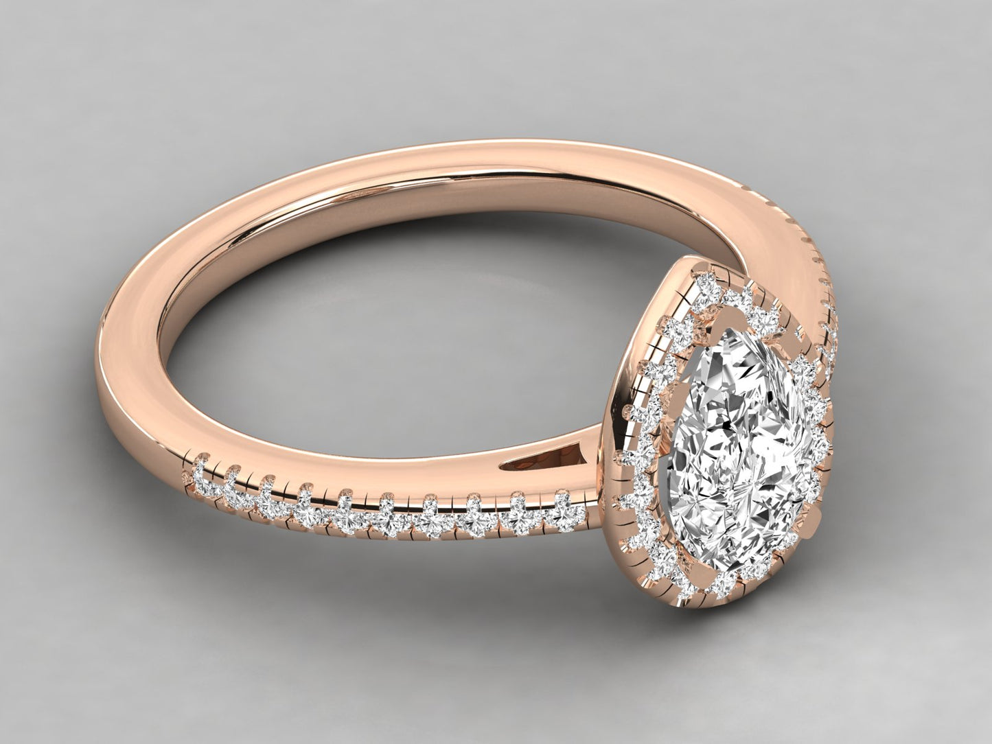 Pear Halo Accented Engagement Diamond Ring