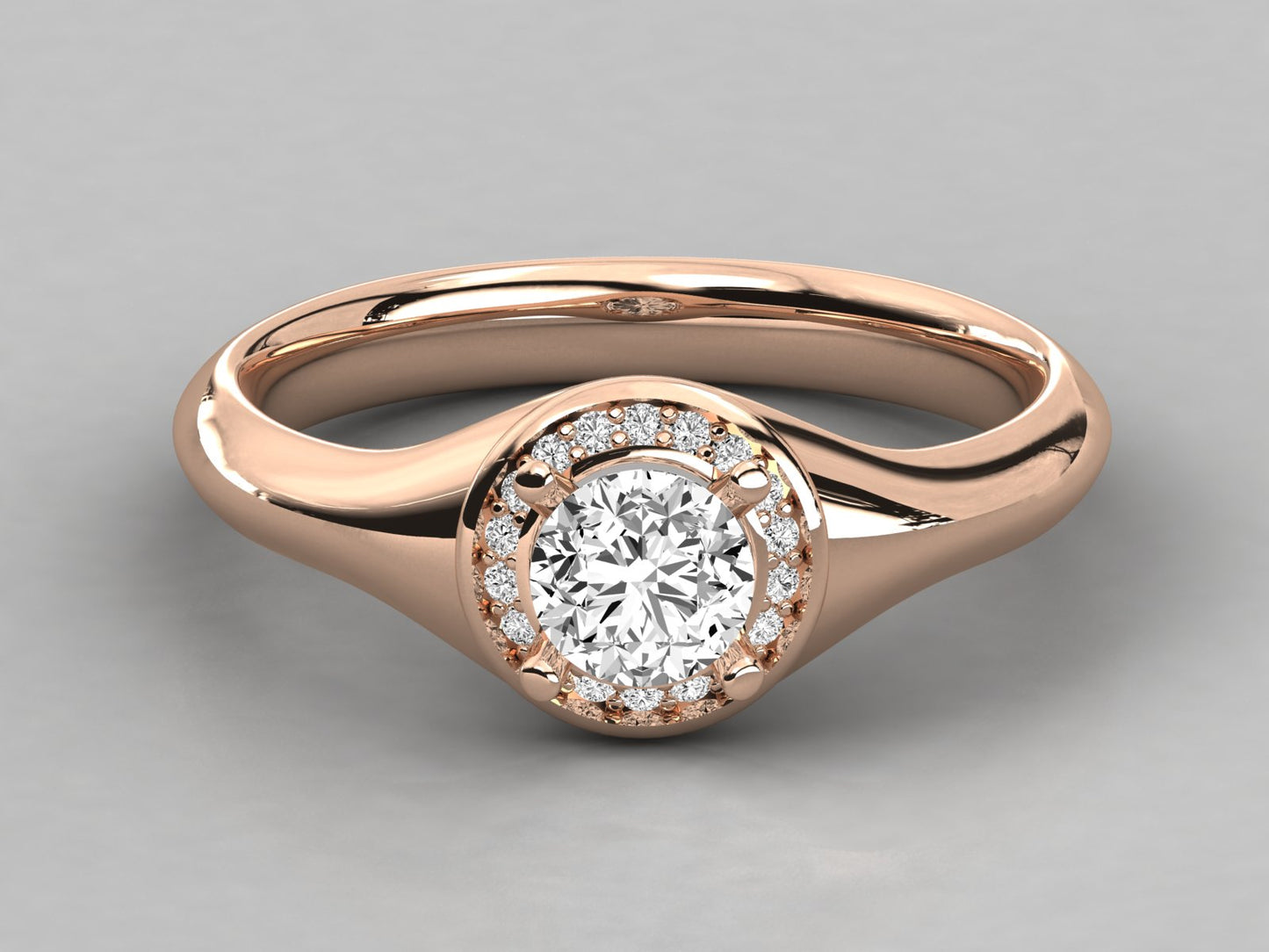 Round Halo Signet Diamond Ring