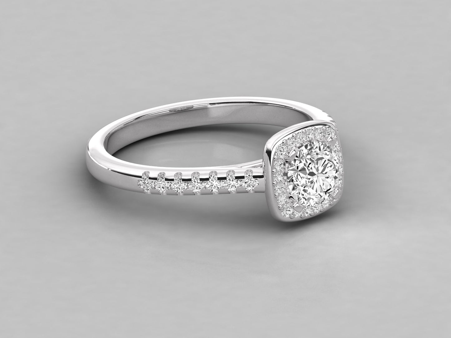Round Halo Accented Engagement Diamond Ring