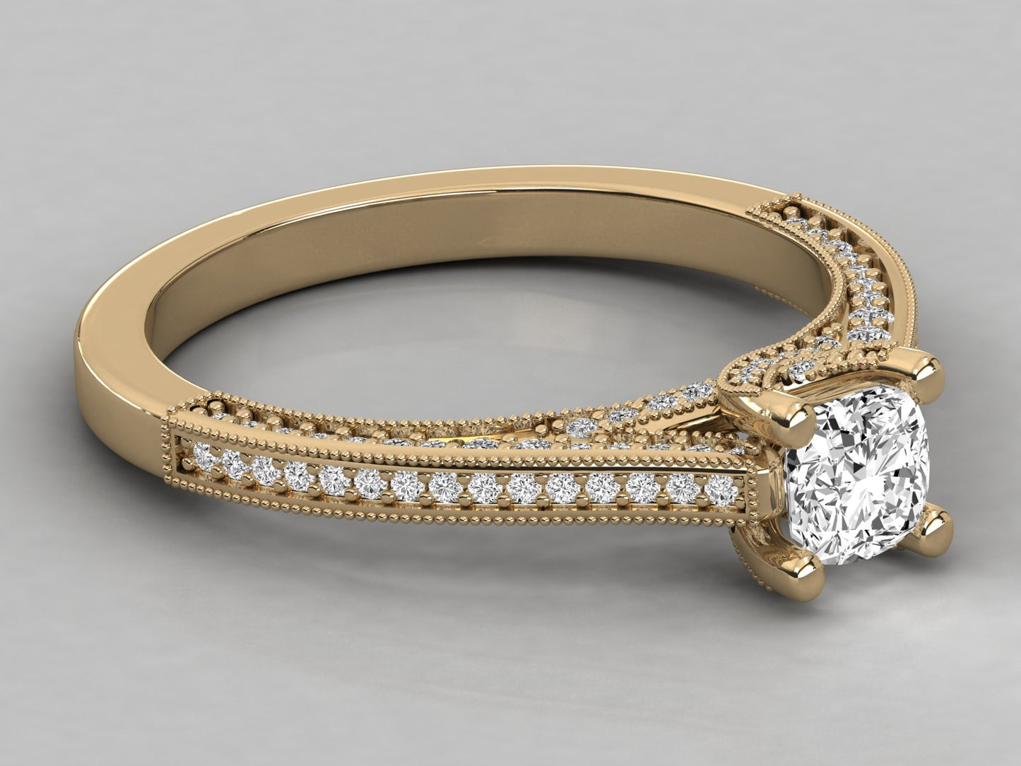 Cushion Accented Engagement Diamond Ring