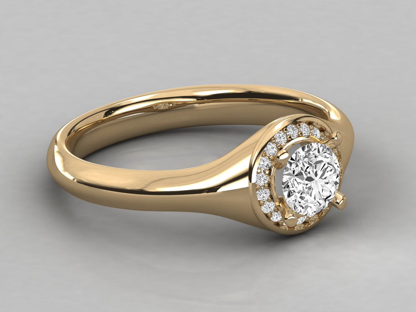 Round Halo Signet Diamond Ring