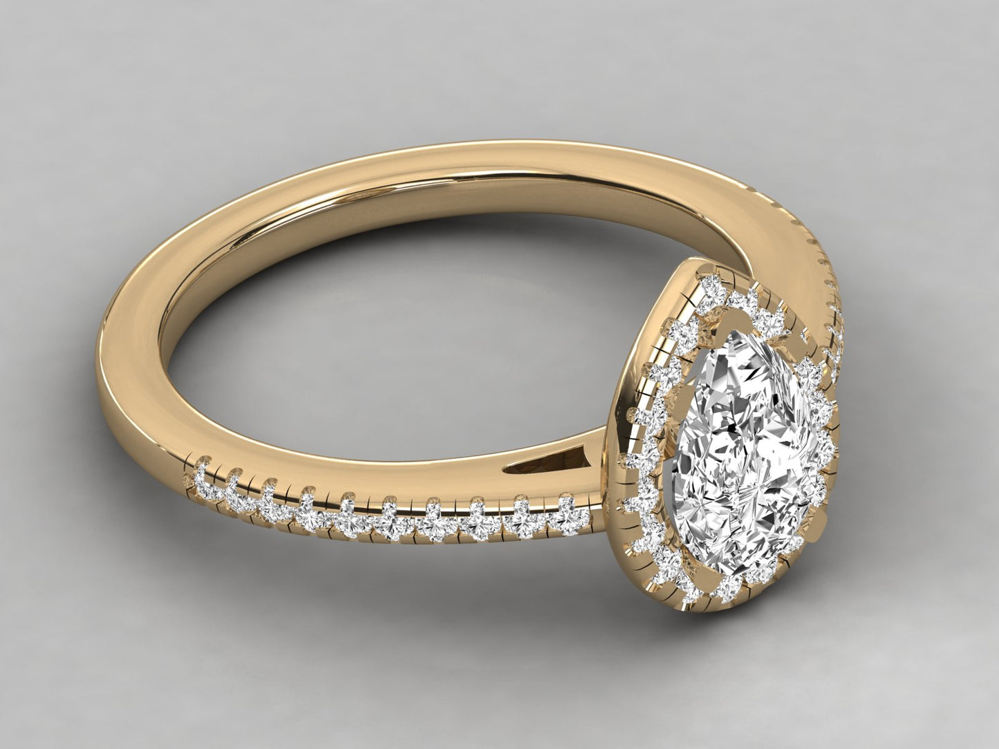 Pear Halo Accented Engagement Diamond Ring