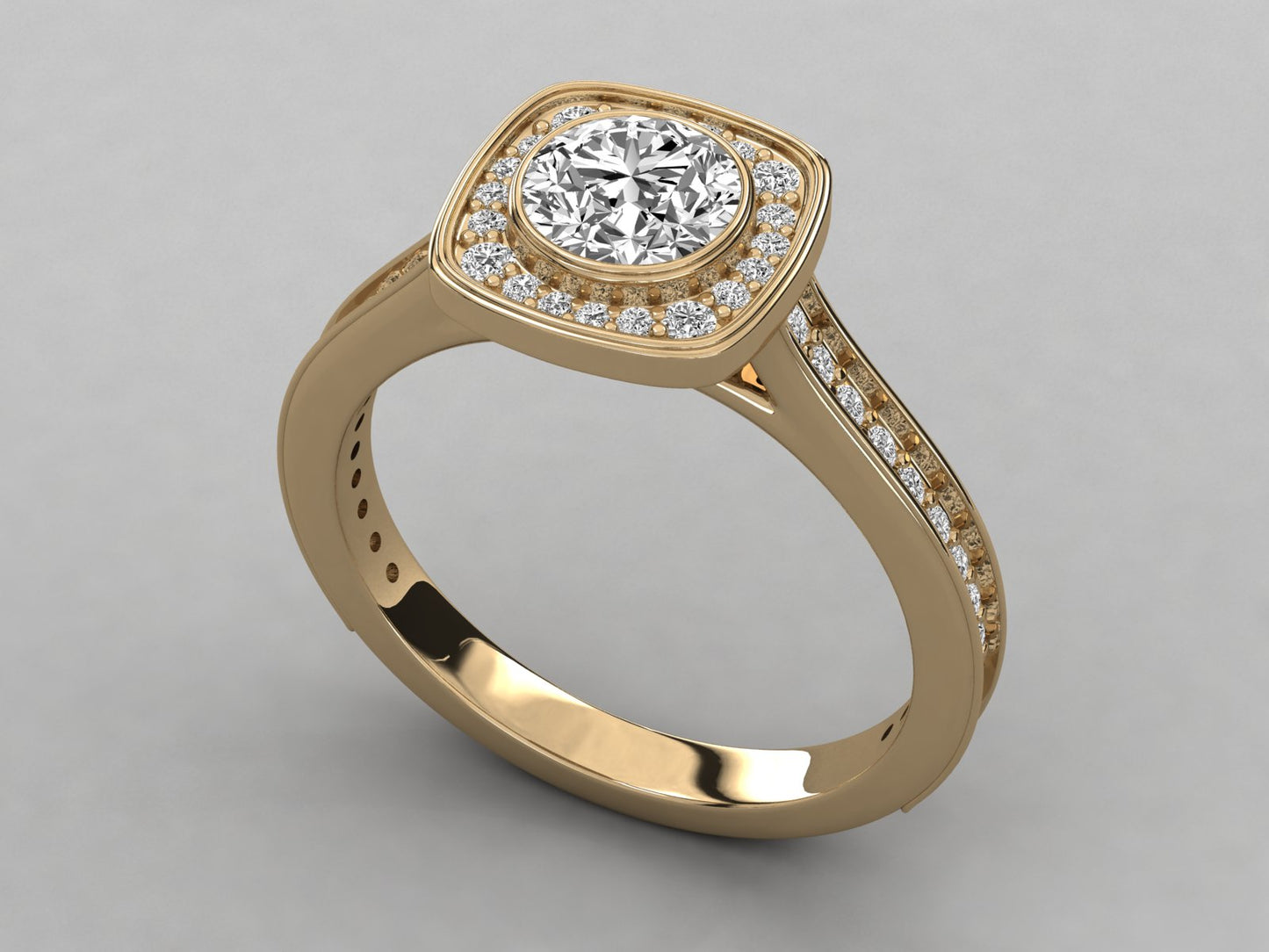 Round Halo Accented Engagement Diamond Ring