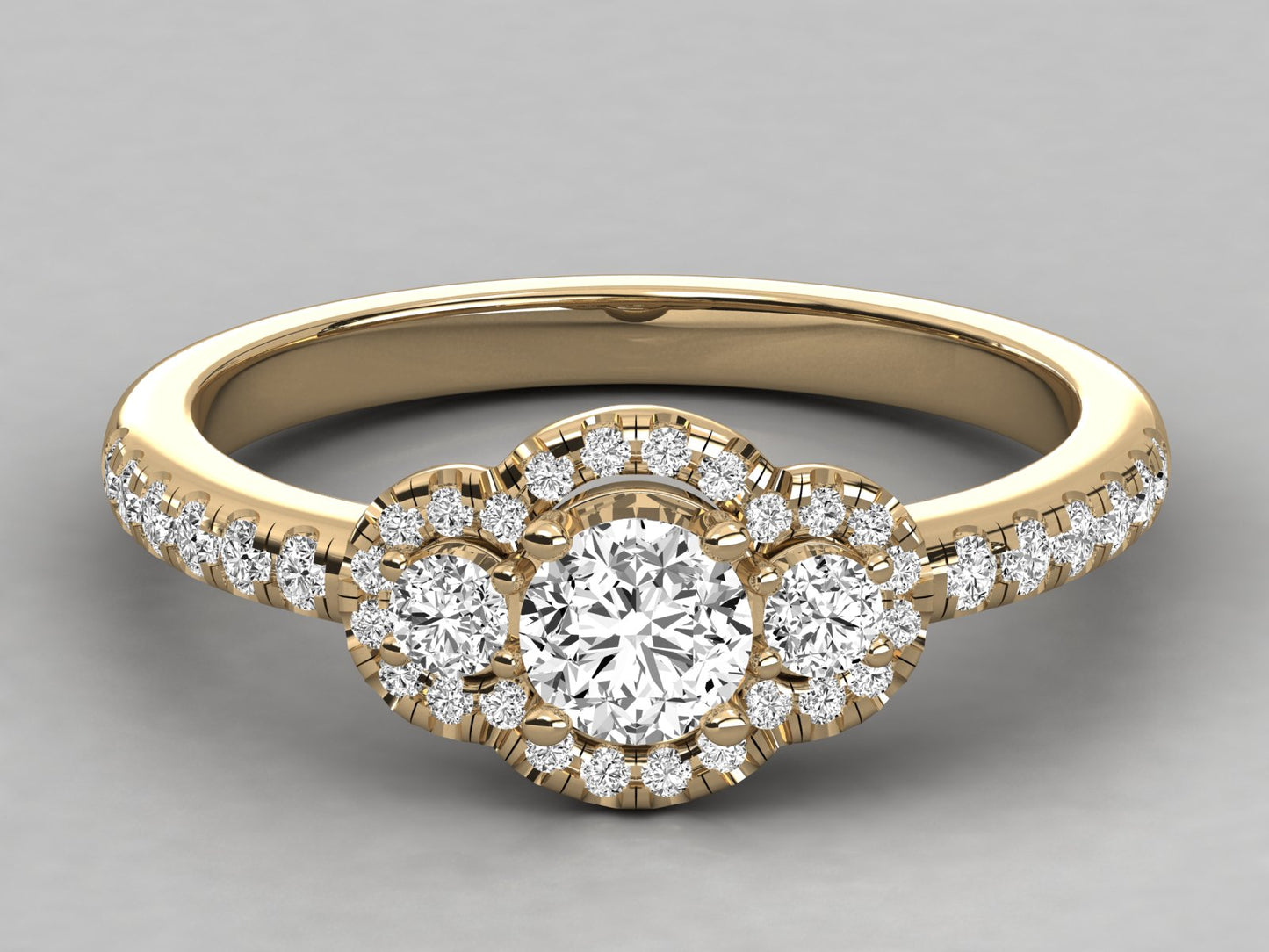 Trio Halo Accented Engagement Diamond Ring
