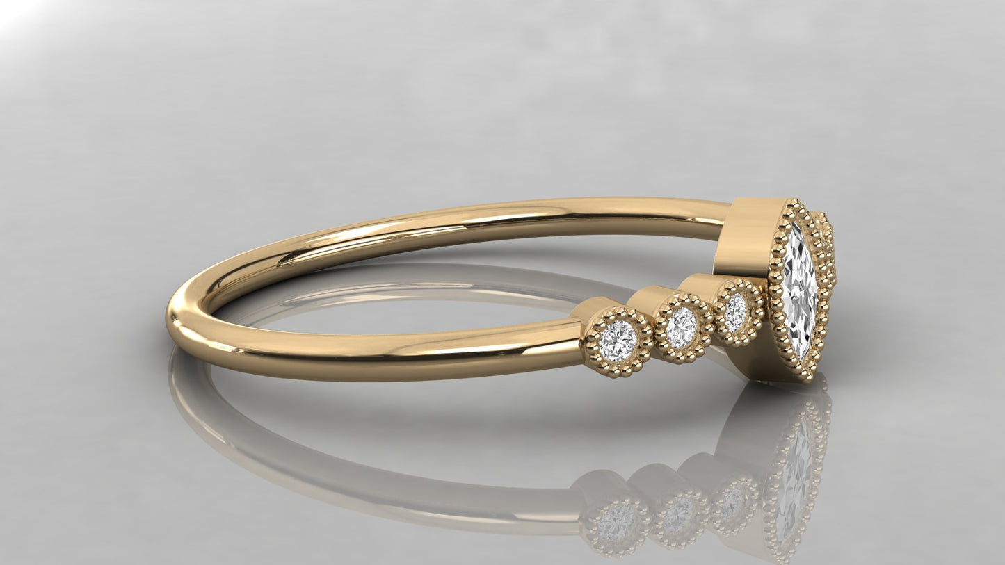 Beaded Marquise Accented Diamond Ring